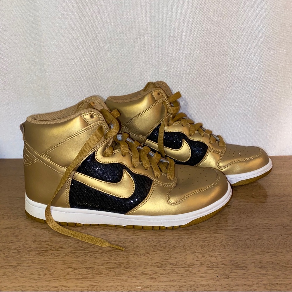 Nike high top sneakers gold black glitter